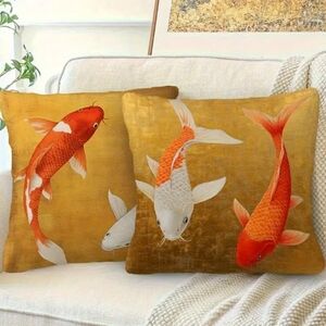 Very Nice Golden Koi Fish Throw Pillow Cover Set